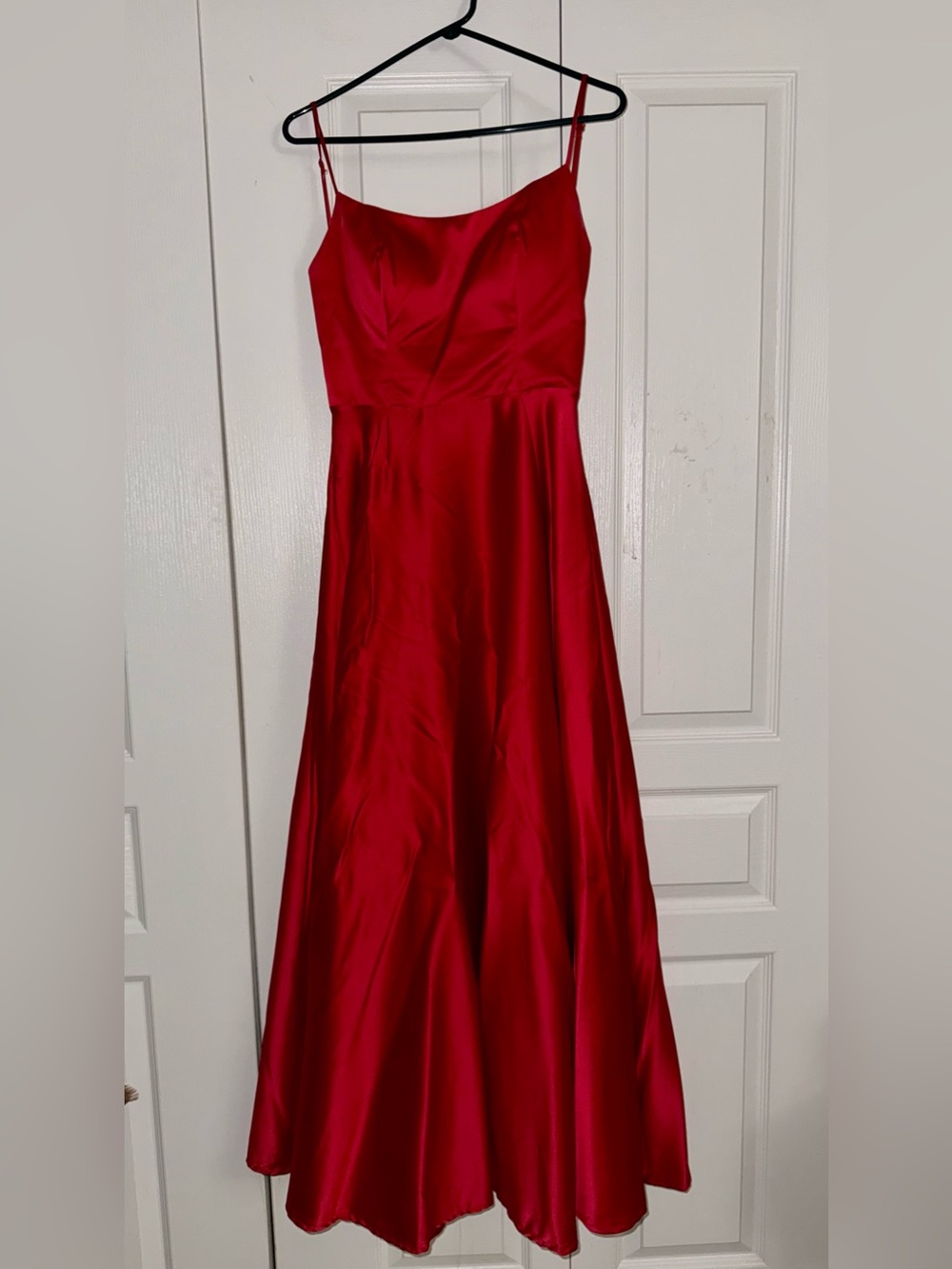 Windsor Red Satin Maxi Dress with Spaghetti Straps